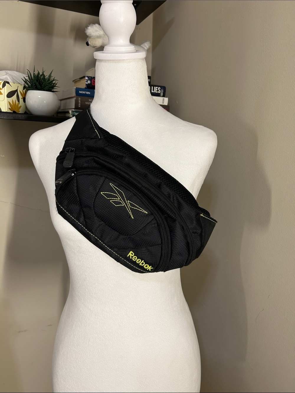 Reebok Black Belt Bag with Yellow Stitching